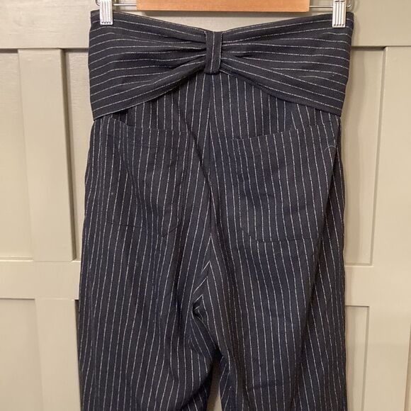 Anthropologie Pinstripe High Rise Tie Waist Tapered Pants Size 6 - Picture 11 of 12